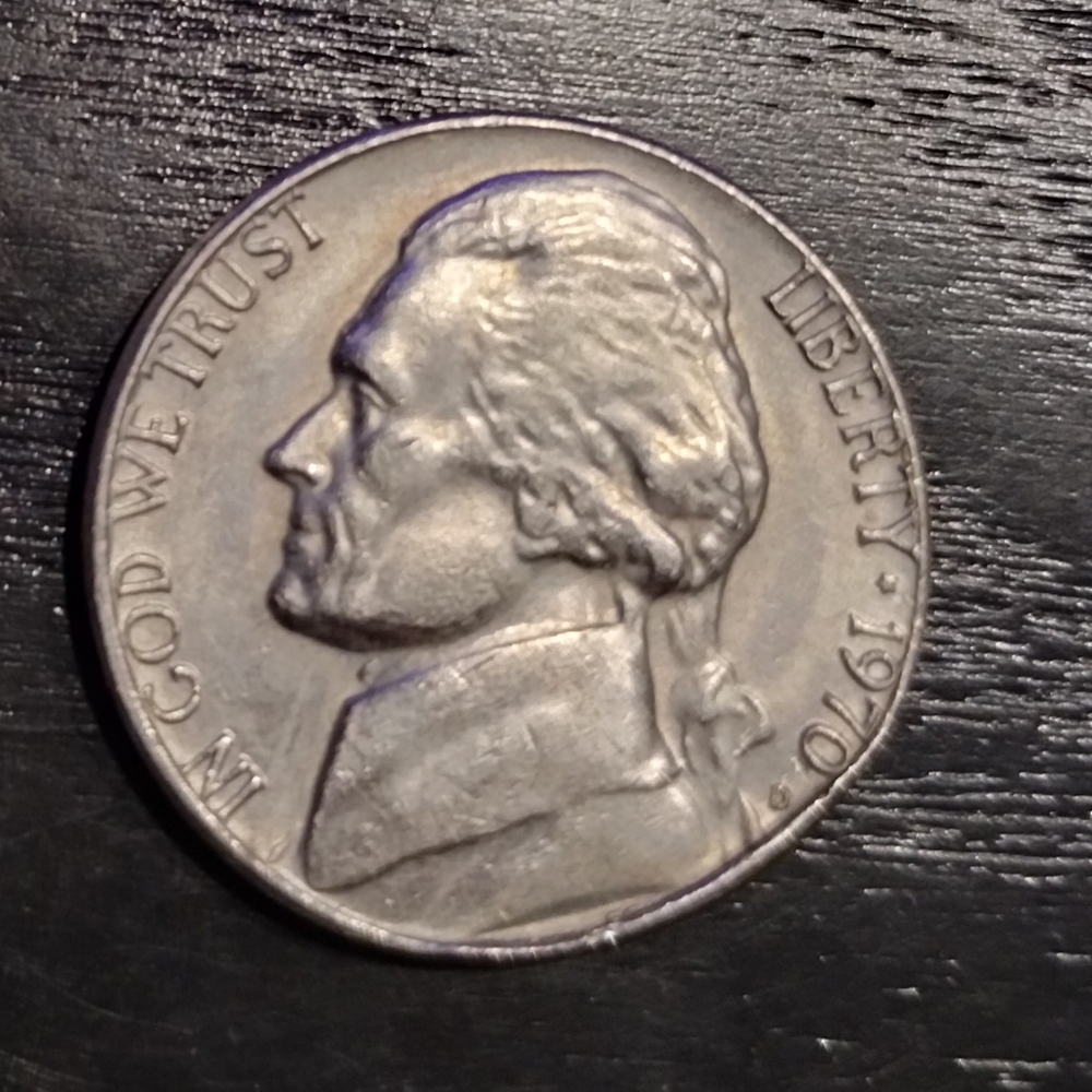 1970 D nickel clipped or warped